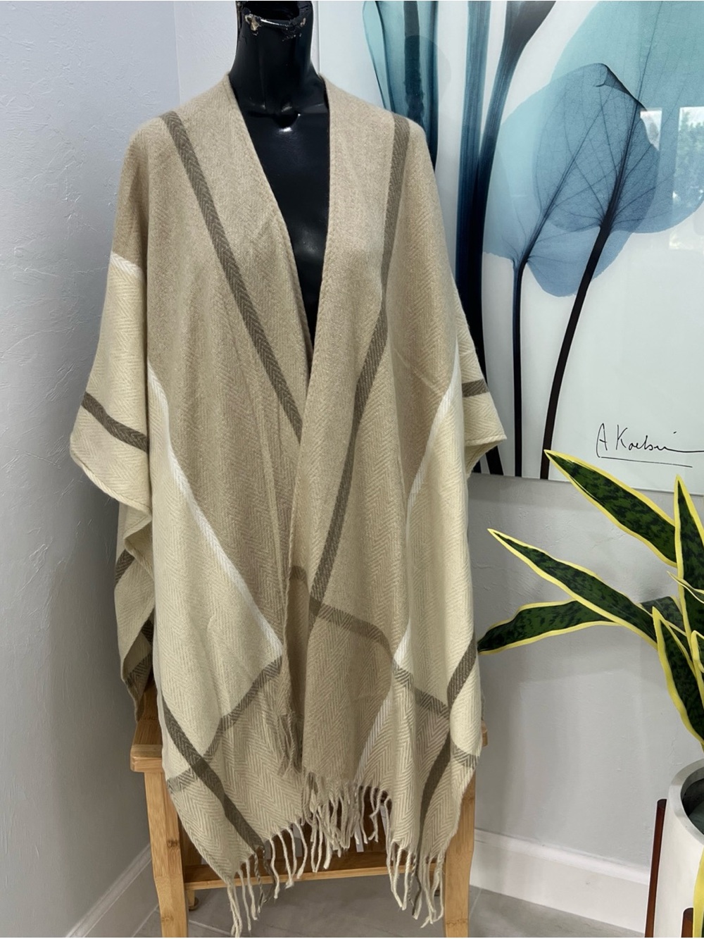 Woolrich Neutral Plaid Fringe Throw Shawl - Brand